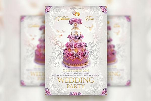 Modern, Floral Wedding Flyer Template FREE PSD