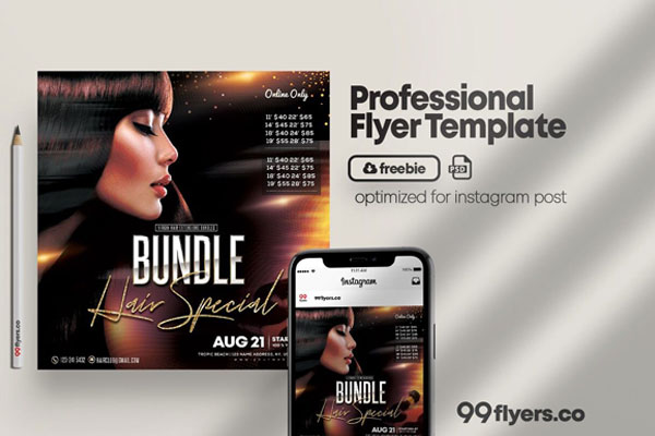 Modern Glitter Hair Bundles Flyer Template and Instagram Post FREE PSD
