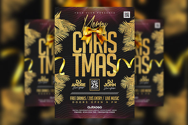 Modern Gold and Purple Christmas Party Flyer Template FREE PSD