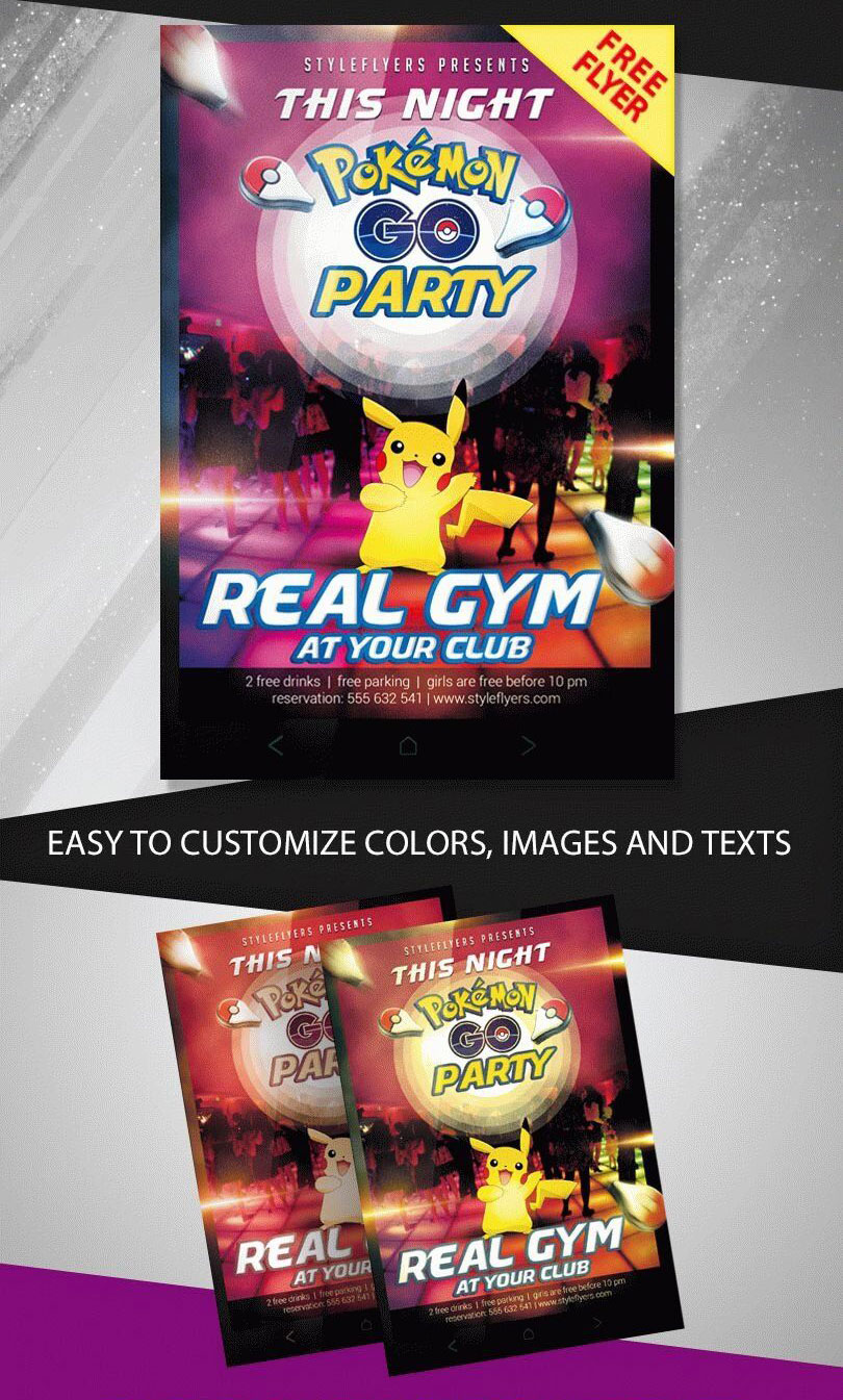 Modern Illustrative Pokémon Go Party Flyer Template (FREE