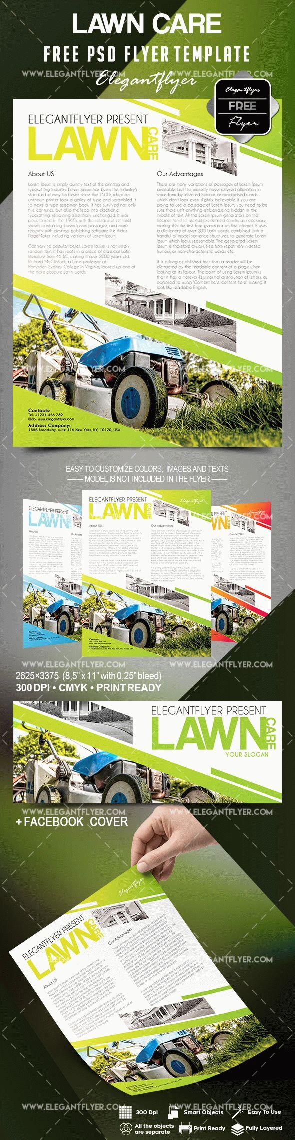 Modern Lawn Care Service Flyer and Facebook Cover Template Free ...