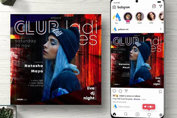 Modern Square Ladies Night Instagram Flyer Template FREE PSD