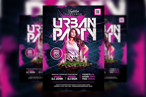 Modern Urban DJ Party Flyer Template FREE PSD