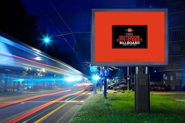 Outdoor Steel Pole Advertising Billboard in the Front View Mockup FREE PSD