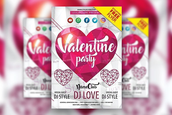 Pink and White Valentine's Day Party Flyer Template Free Download ...