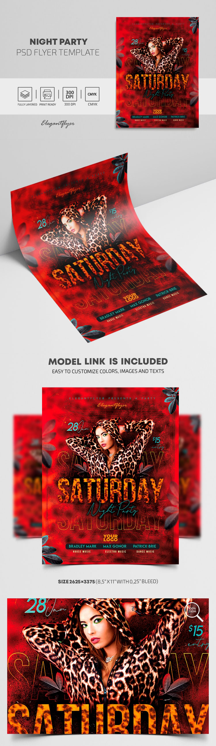 Red Leopard Print Nightclub Party Flyer Template FREE PSD