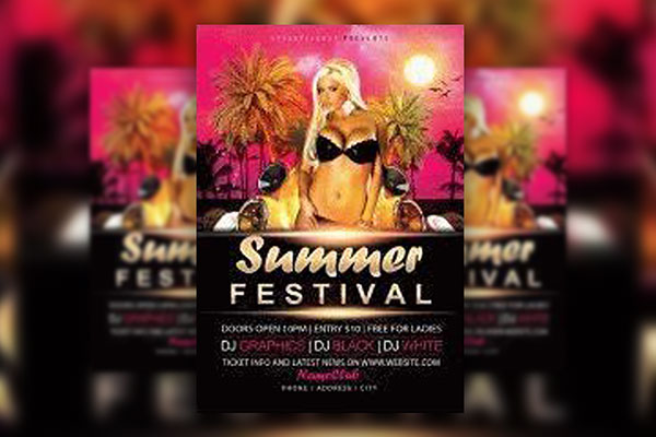 Retro Tropical Summer Festival Flyer Template FREE PSD