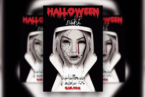 Scary Bleeding Halloween Night Flyer Template FREE PSD