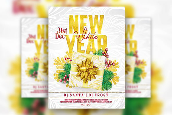 Simple Clean Festive White New Year Party Flyer Template FREE PSD