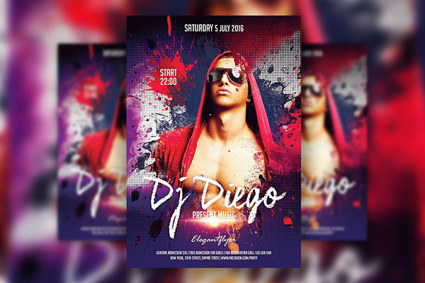 Splash Dotted DJ Party Flyer Template and Facebook Cover FREE PSD