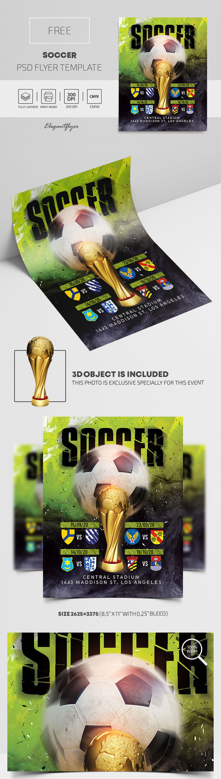 Sport Playful Soccer Match Flyer Template FREE PSD