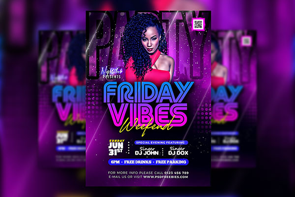 Starry Purple DJ Party Flyer Template FREE PSD