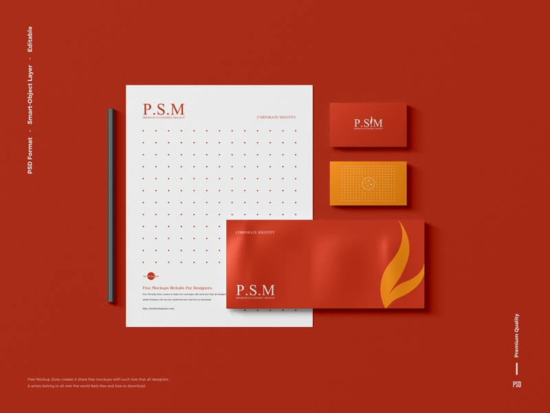 Top View Stationery Mockup Features Business Cards, Envelope, and Letterhead FREE PSD