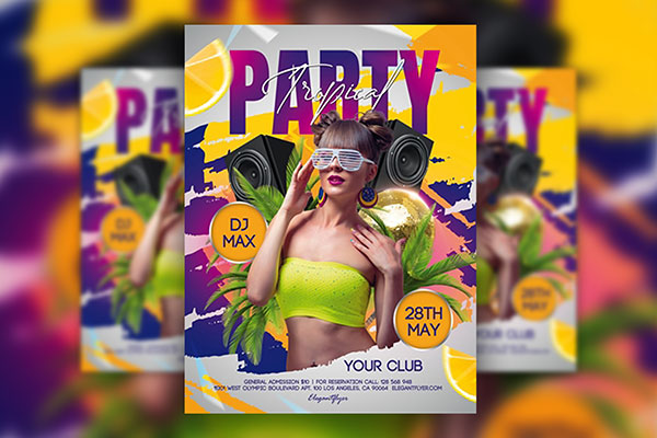 Tropical and Creative Party Flyer Template FREE PSD