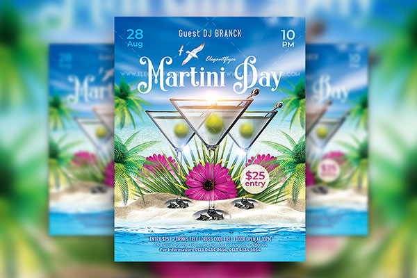 Tropical, Floral Martini Day Flyer and Facebook Cover Template FREE PSD
