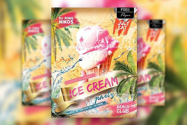 Tropical Ice Cream Party Flyer and Facebook Cover Template FREE PSD