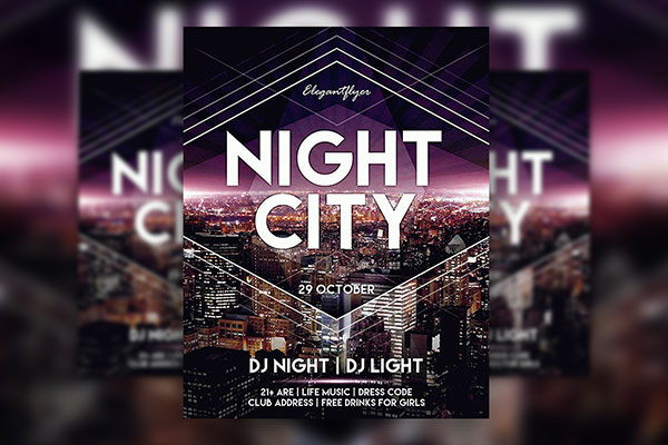 Urban and Lines Night City DJ Flyer Template Plus a Facebook Cover FREE PSD