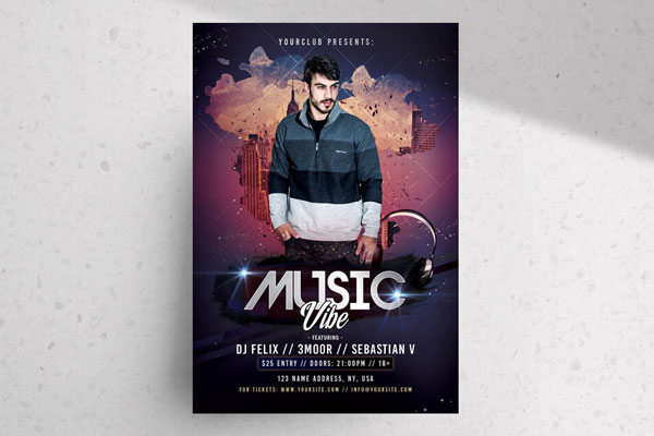 Urban Sparkly Elegant Music Party Flyer Template FREE PSD
