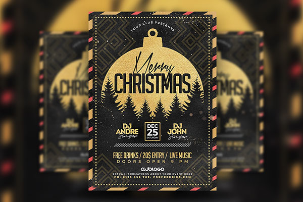 Vintage and Frame Christmas Party Flyer Template FREE PSD