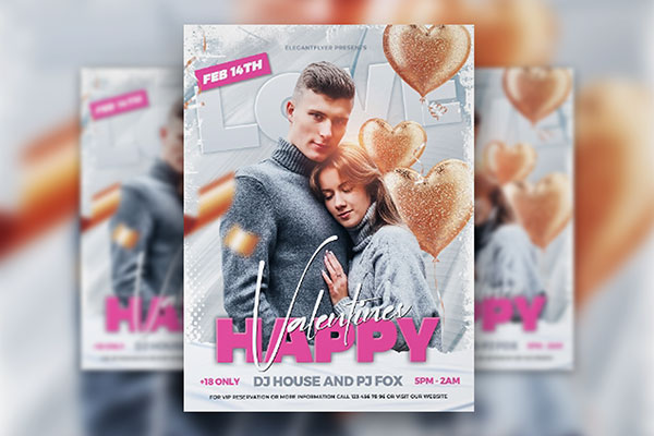 White Modern Valentine's Day Party Flyer Template FREE PSD