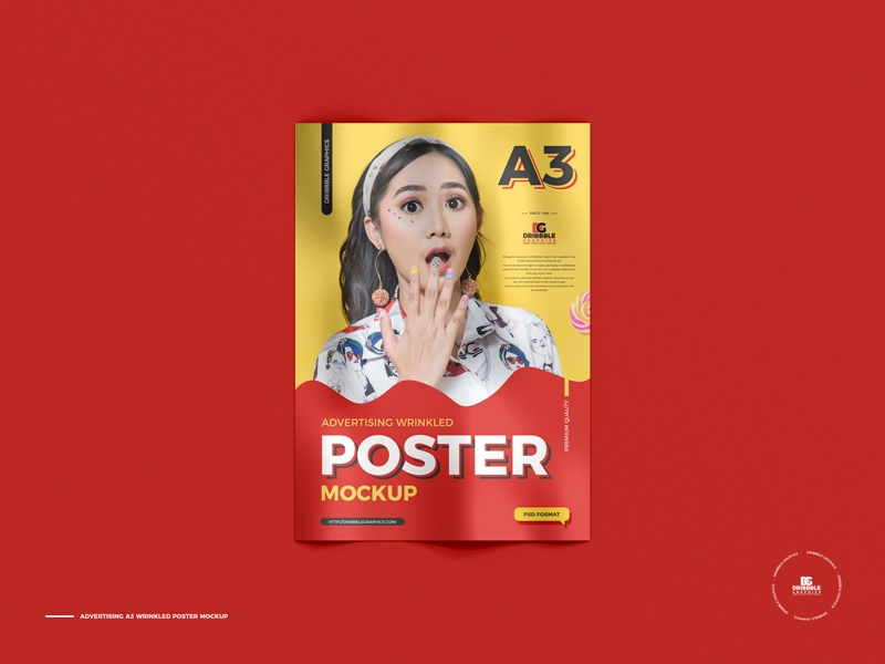 Wrinkled Advertising A3 Poster Mockup FREE PSD