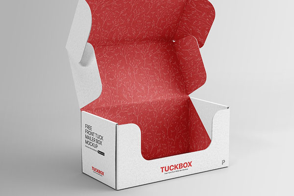 3/4 View of a Front Tuck Packaging Box Mockup FREE PSD