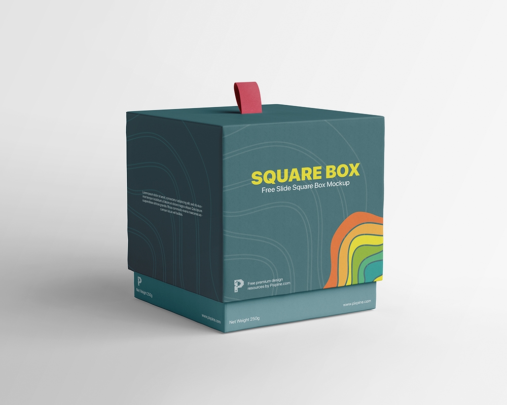 3/4 View of a Slide Square Gift Box Mockup (FREE) - Resource Boy