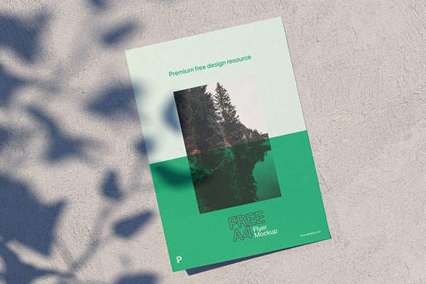 A4 Flyer on the Wall in Perspective Mockup FREE PSD