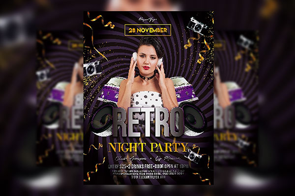 Black and Purple Retro Party Flyer Template FREE PSD