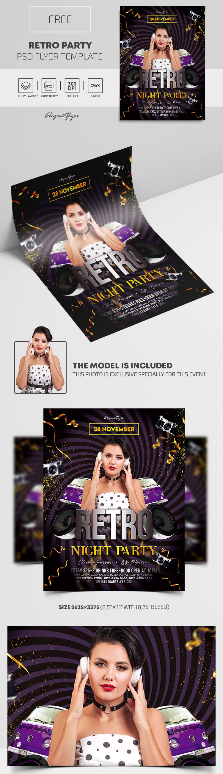 Black and Purple Retro Party Flyer Template Free Download | Resource Boy