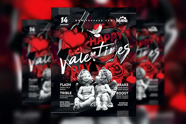 Black and Red Romantic Valentine's Day Flyer Template FREE PSD