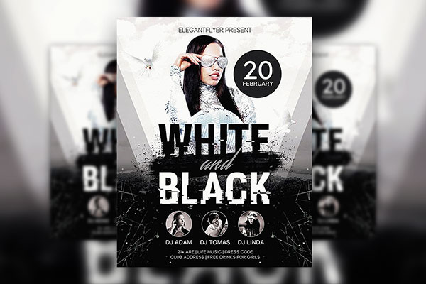 Black and White Nightclub Flyer and Facebook Cover Template FREE PSD