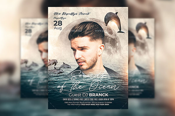 Blue and Gray Sounds of the Ocean Music Flyer Template FREE PSD