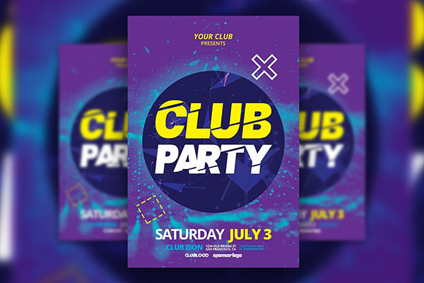 Blue and Purple Club Party Flyer Template FREE PSD