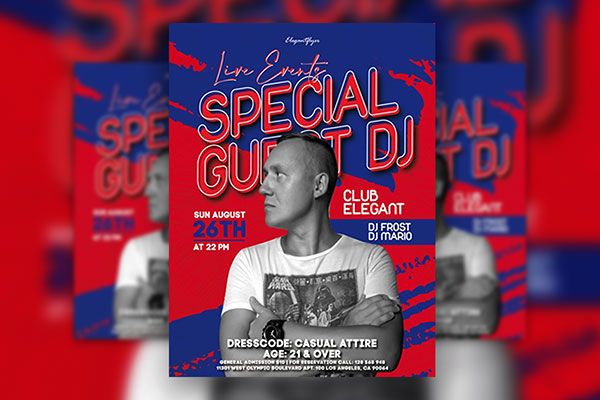 Blue and Red DJ Party Flyer Template FREE PSD