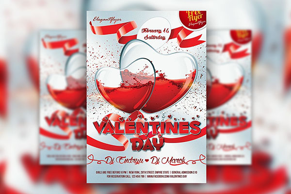 Bright Glass Hearts Valentine's Day Party Flyer Template FREE PSD