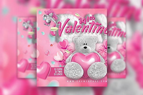 Cartoonish Pink Valentine's Day Flyer Template FREE PSD