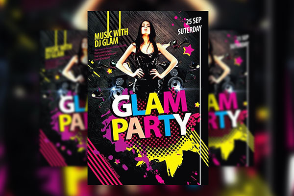 Color Splash, Dotty, Grunge Night Party Flyer Template FREE PSD