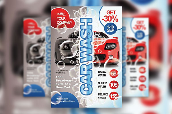 Creative Playful Bubble Car Wash Flyer Template FREE PSD