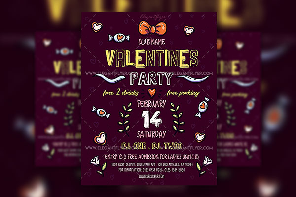 Cute Illustrative Valentine's Day Party Flyer and Facebook Cover Template FREE PSD