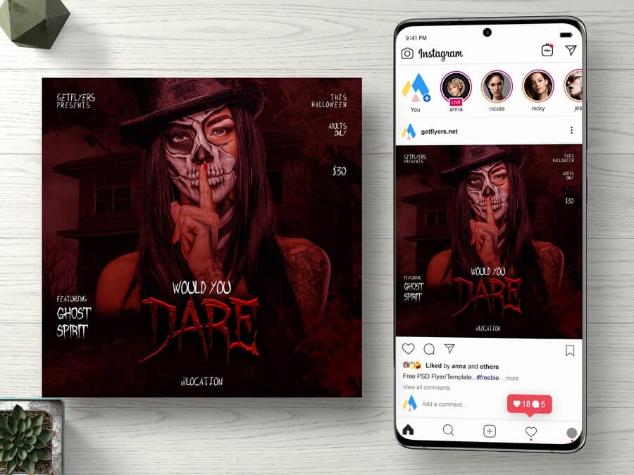 Dare To Halloween Free Instagram Psd Flyer Template FREE PSD