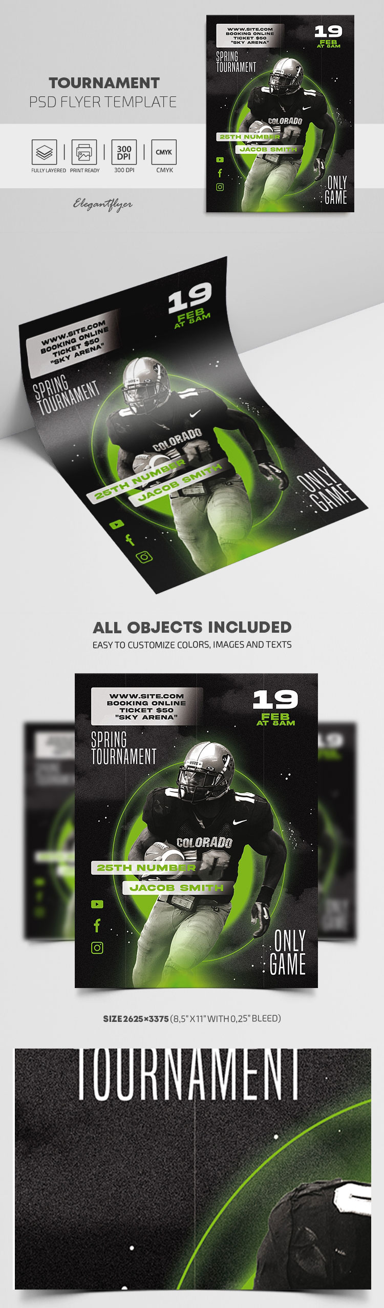 Dark and Circle Football Tournament Flyer Template FREE PSD
