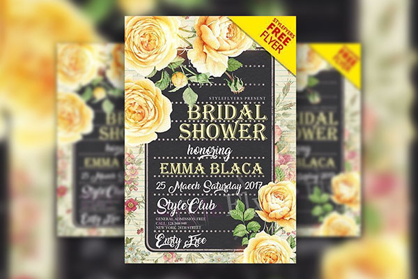 Floral Bridal Shower Party Event Flyer Template FREE PSD