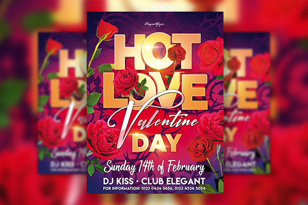 Floral Classic Valentine's Day Party Event Flyer Template FREE PSD