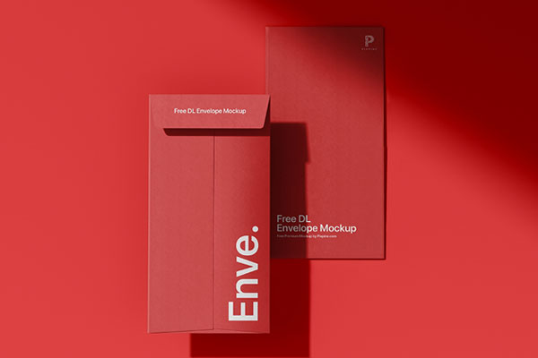Front and Back View of a DL Envelope Mockup FREE PSD