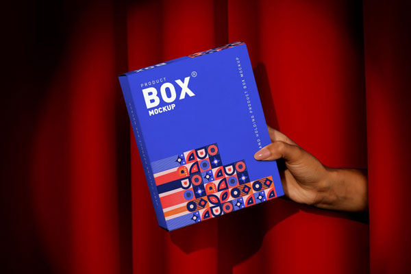 Front View of a Hand Holding a Product Box Mockup FREE PSD