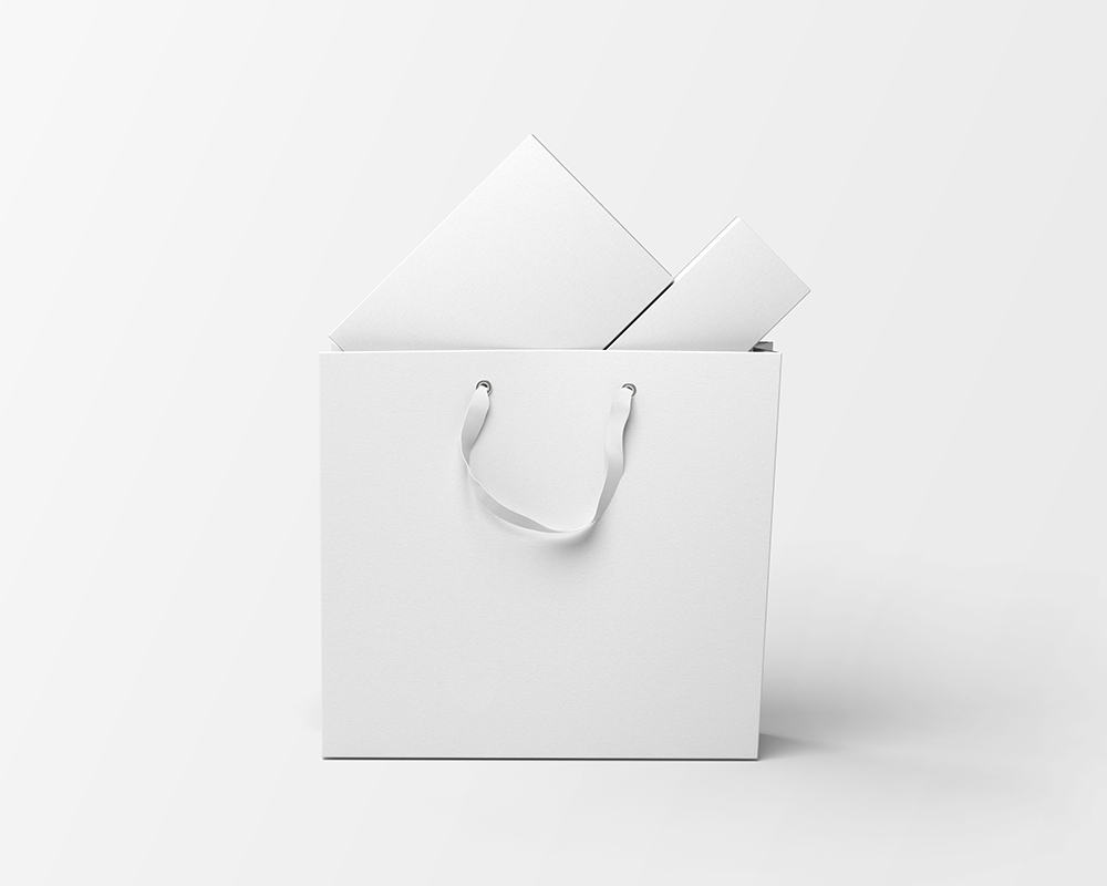 Front View of a Shopping Bag with Boxes Mockup FREE PSD