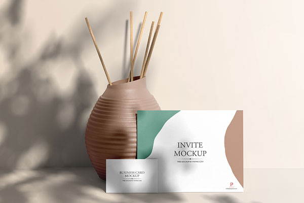 Front View of Business and Invite Card Mockup in Sunbeam FREE PSD