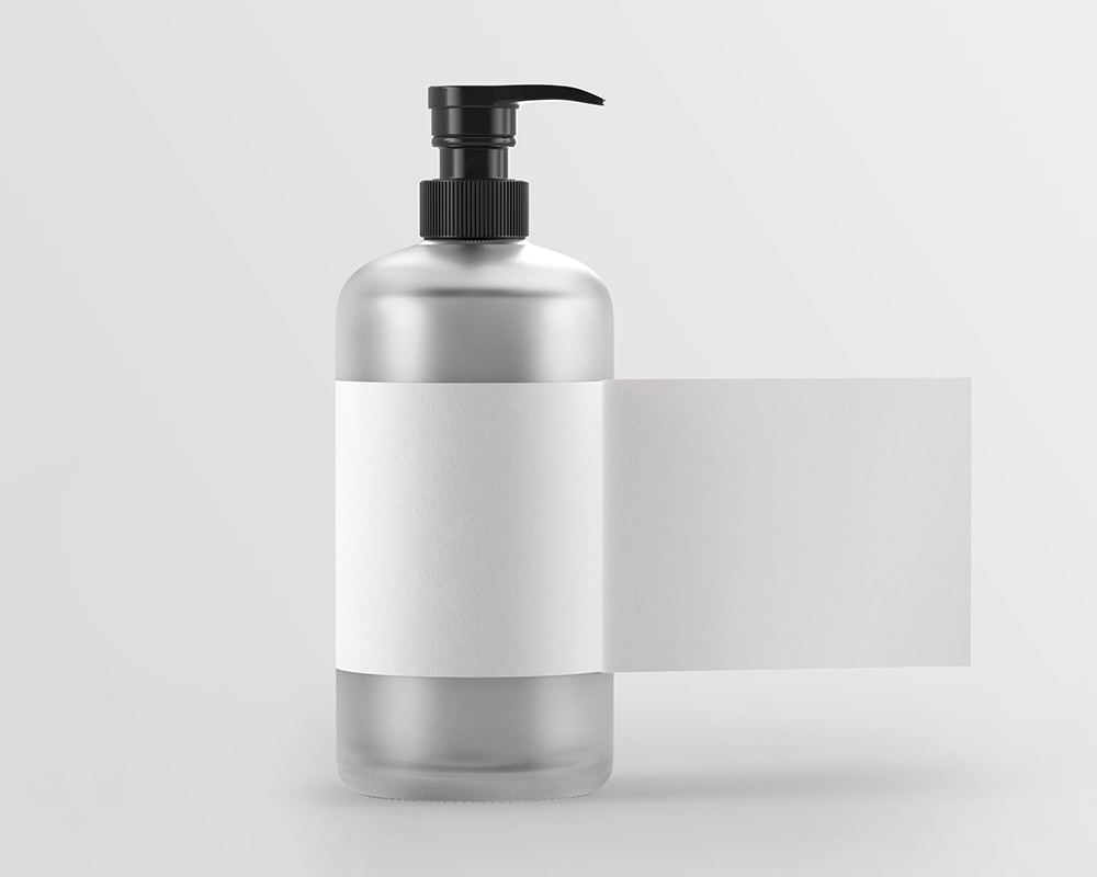 Front View of Dispenser Pump Bottle Mockup with an Open-label FREE PSD