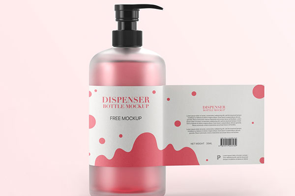 Front View of Dispenser Pump Bottle Mockup with an Open-label FREE PSD